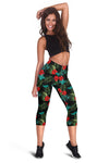 Pink Red Hibiscus Women Capris