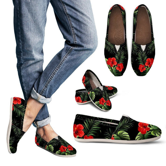 Pink Red Hibiscus Women Casual Shoes-JorJune.com