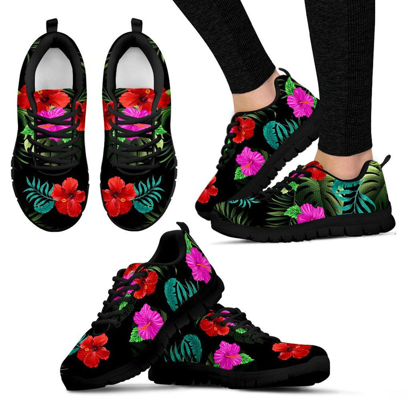 Pink Red Hibiscus Tropical Flowers Women Sneakers