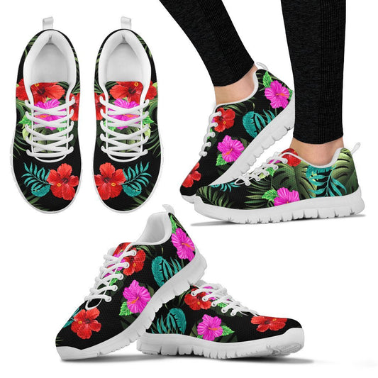 Pink Red Hibiscus Tropical Flowers Women Sneakers