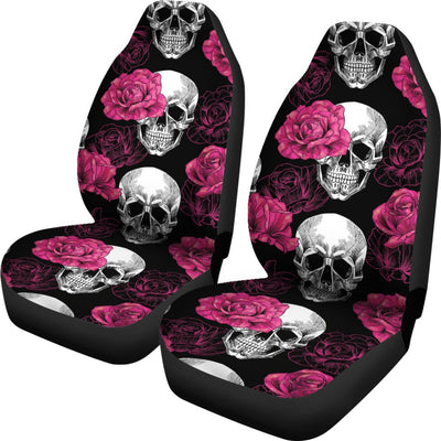 Pink Rose Skull Themed Print Universal Fit Car Seat Covers