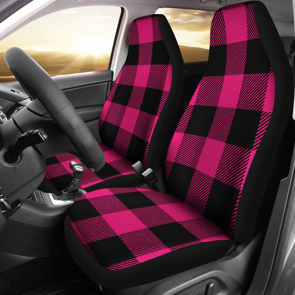 Pink Tartan Plaid Pattern Universal Fit Car Seat Covers-JorJune
