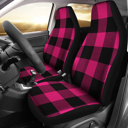 Pink Tartan Plaid Pattern Universal Fit Car Seat Covers-JorJune