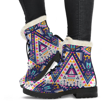 Pink Tribal Aztec native american Faux Fur Leather Boots