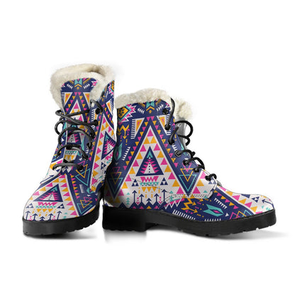 Pink Tribal Aztec native american Faux Fur Leather Boots