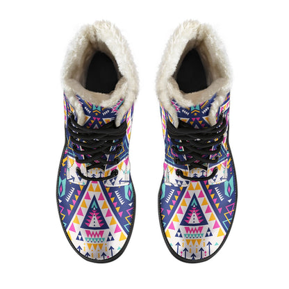 Pink Tribal Aztec native american Faux Fur Leather Boots