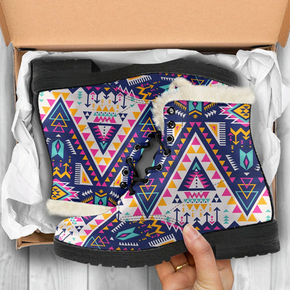 Pink Tribal Aztec native american Faux Fur Leather Boots