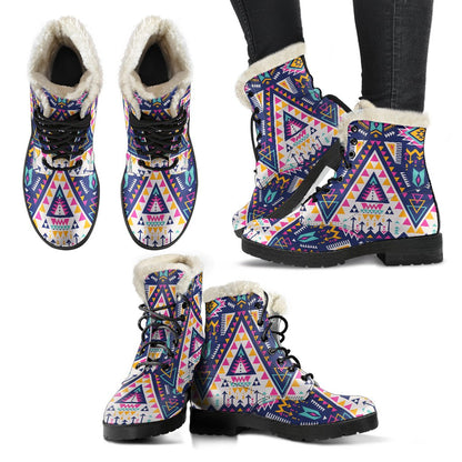 Pink Tribal Aztec native american Faux Fur Leather Boots