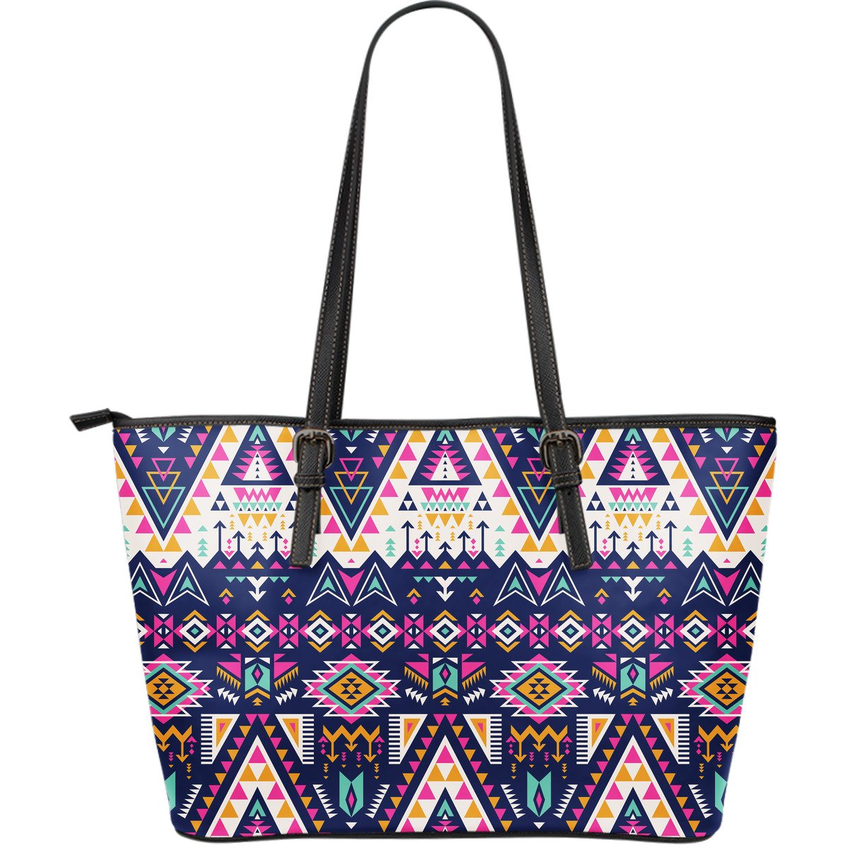 Pink Tribal Aztec native american Large Leather Tote Bag