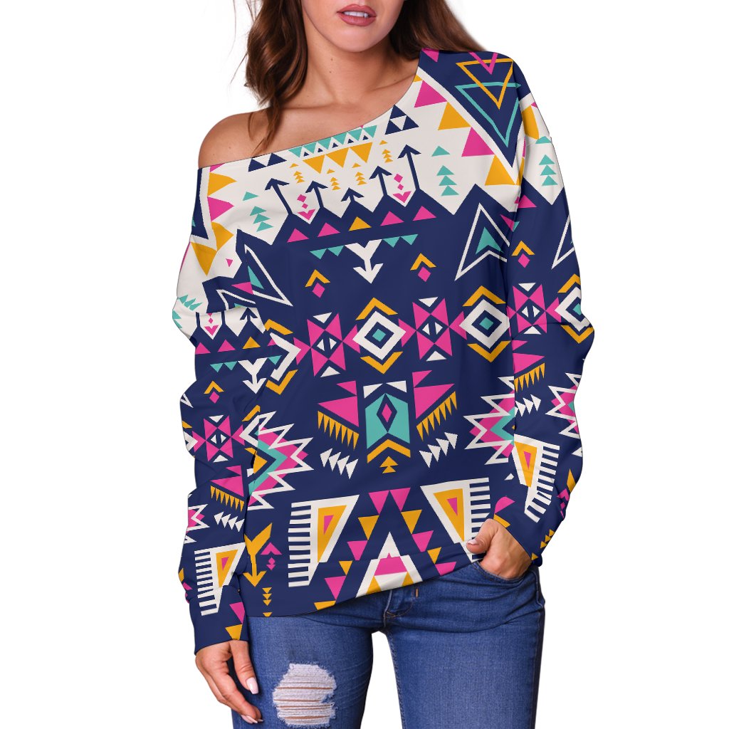 Pink Tribal Aztec Native American Off Shoulder Sweatshirt