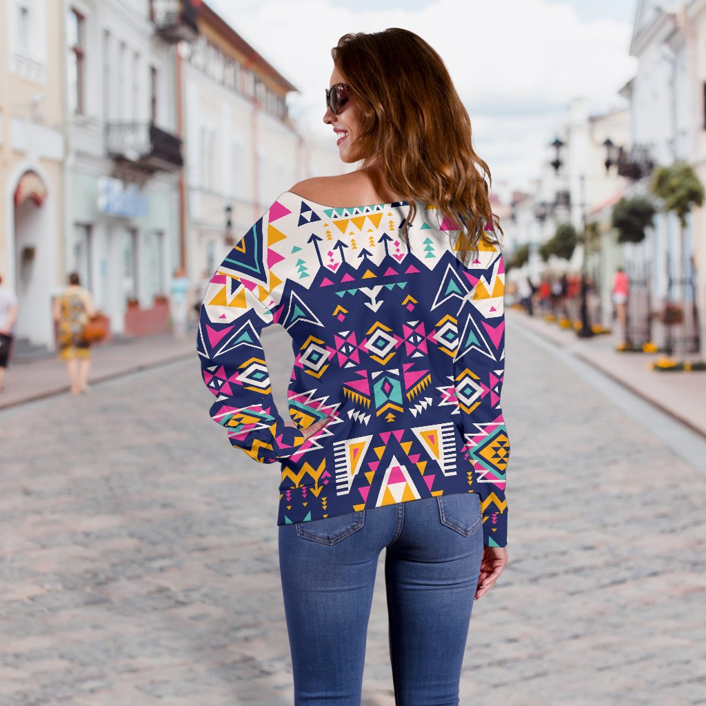 Pink Tribal Aztec Native American Off Shoulder Sweatshirt