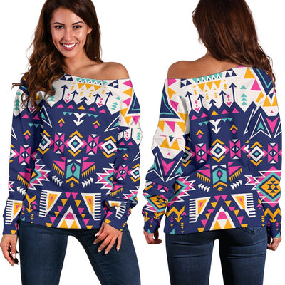 Pink Tribal Aztec Native American Off Shoulder Sweatshirt