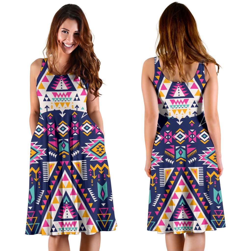 Pink Tribal Aztec Native American Sleeveless Mini Dress