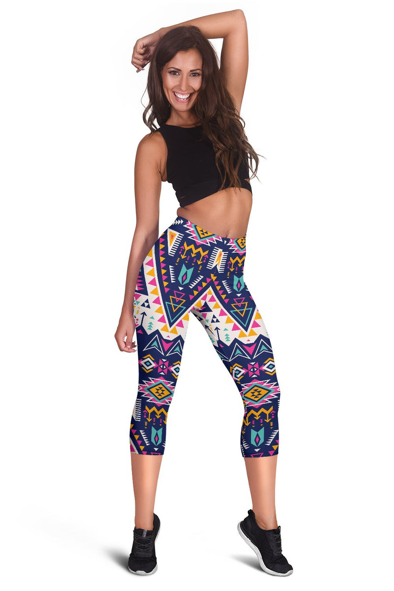 Pink Tribal Aztec Native American Women Capris