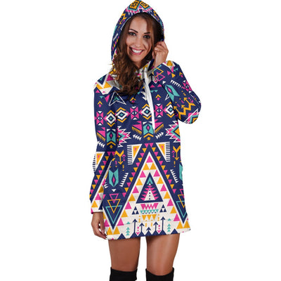 Pink Tribal Aztec Native American Women Hoodie Dress