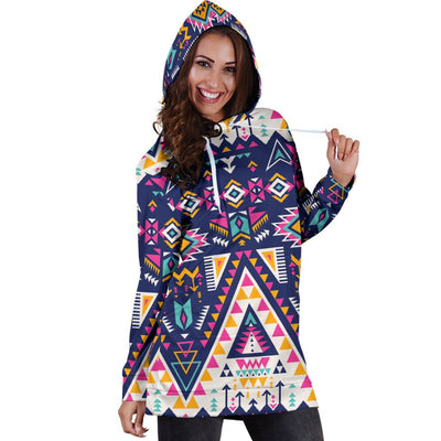 Pink Tribal Aztec Native American Women Hoodie Dress