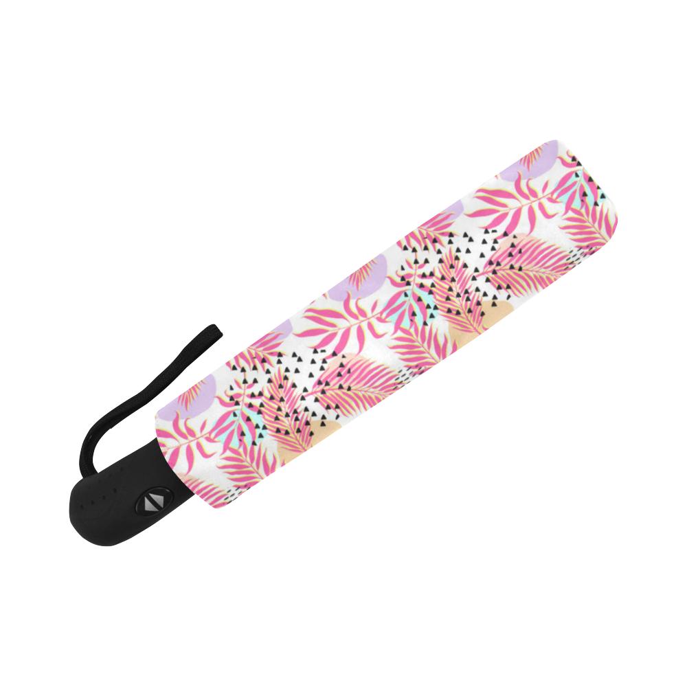 Pink Tropical Palm Automatic Foldable Umbrella