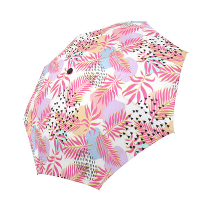 Pink Tropical Palm Automatic Foldable Umbrella