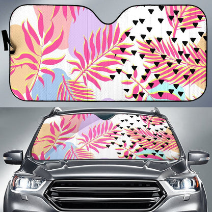 Pink Tropical Palm Leaves Car Sun Shade-JorJune