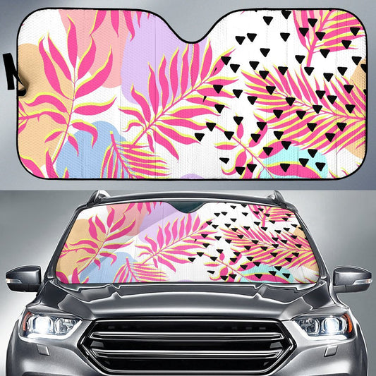 Pink Tropical Palm Leaves Car Sun Shade-JorJune