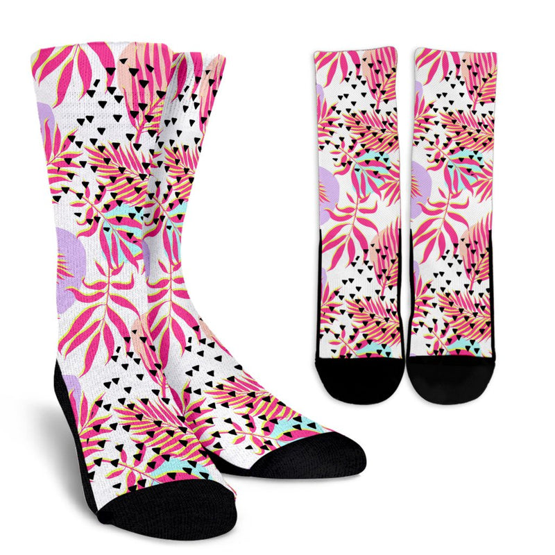 Pink Tropical Palm Leaves Crew Socks