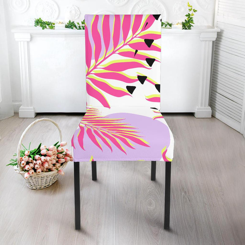 Pink Tropical Palm Leaves Dining Chair Slipcover-JORJUNE.COM