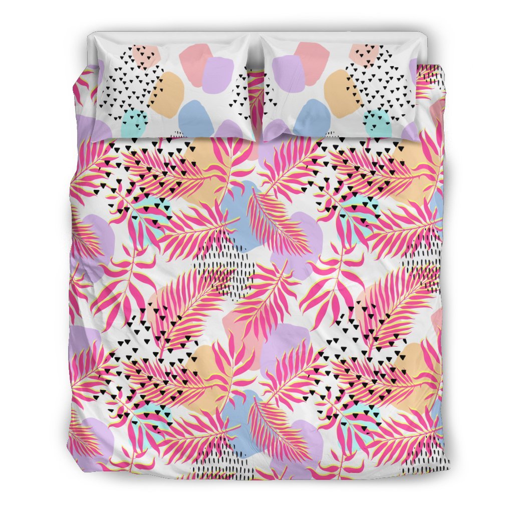 Pink Tropical Palm Leaves Duvet Cover Bedding Set