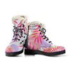 Pink Tropical Palm Leaves Faux Fur Leather Boots