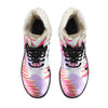 Pink Tropical Palm Leaves Faux Fur Leather Boots