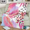 Pink Tropical Palm Leaves Fleece Blanket