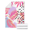 Pink Tropical Palm Leaves Fleece Blanket