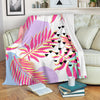 Pink Tropical Palm Leaves Fleece Blanket