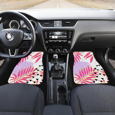 Pink Tropical Palm Leaves Front and Back Car Floor Mats