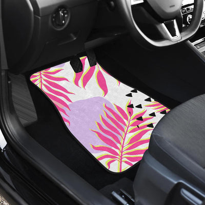 Pink Tropical Palm Leaves Front and Back Car Floor Mats