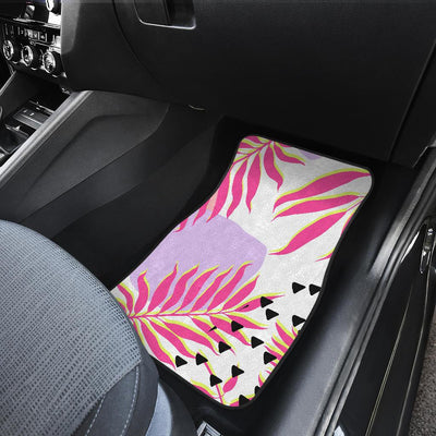 Pink Tropical Palm Leaves Front and Back Car Floor Mats