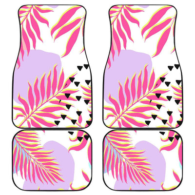 Pink Tropical Palm Leaves Front and Back Car Floor Mats