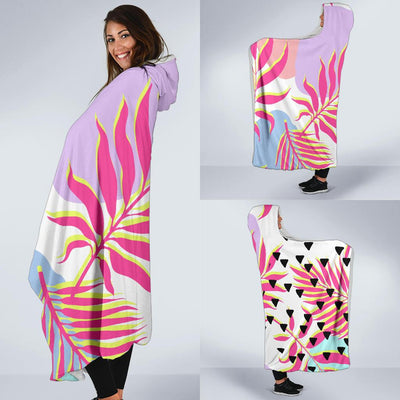 Pink Tropical Palm Leaves Hooded Blanket-JORJUNE.COM