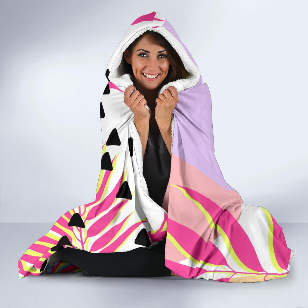 Pink Tropical Palm Leaves Hooded Blanket-JORJUNE.COM