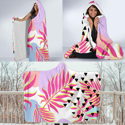 Pink Tropical Palm Leaves Hooded Blanket-JORJUNE.COM