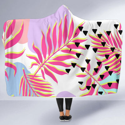 Pink Tropical Palm Leaves Hooded Blanket-JORJUNE.COM