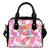 Pink Tropical Palm Leaves Leather Shoulder Handbag