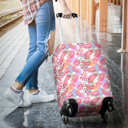 Pink Tropical Palm Leaves Luggage Protective Cover