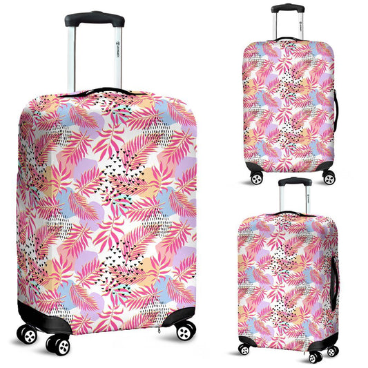 Pink Tropical Palm Leaves Luggage Protective Cover