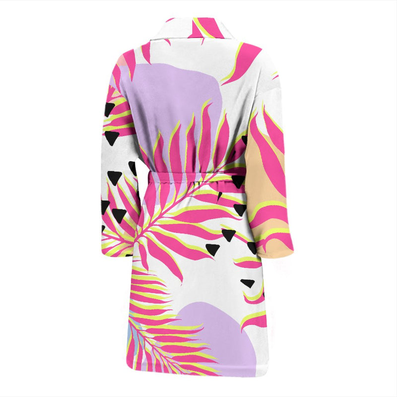 Pink Tropical Palm Leaves Men Bath Robe