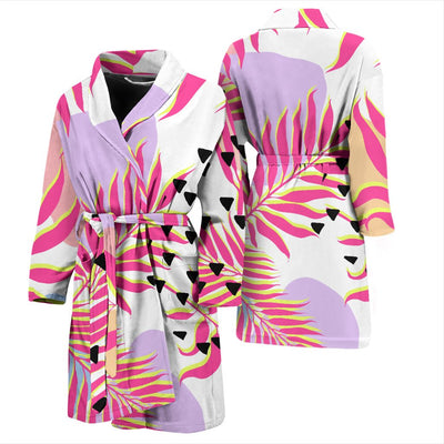 Pink Tropical Palm Leaves Men Bath Robe