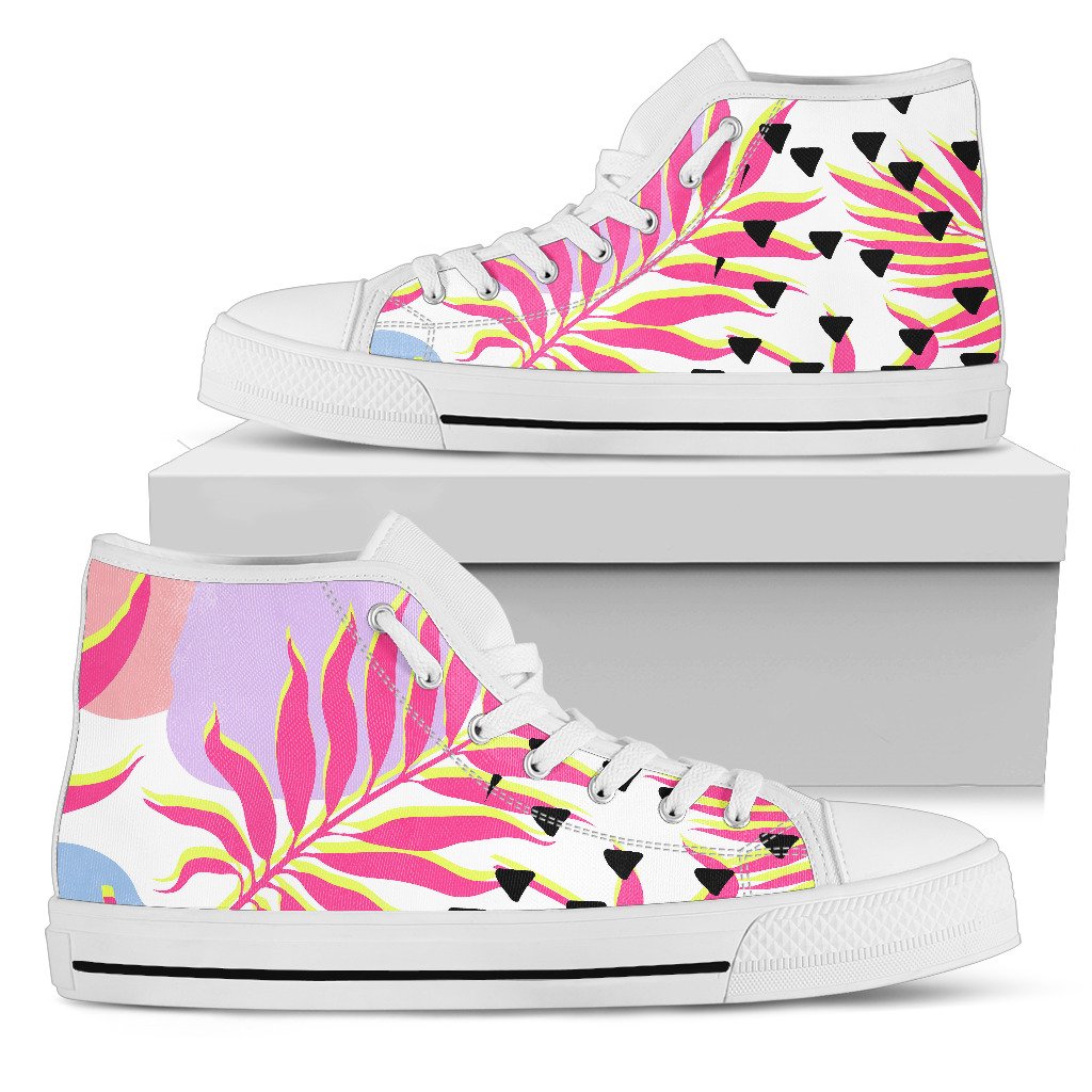 Pink Tropical Palm Leaves Men High Top Shoes