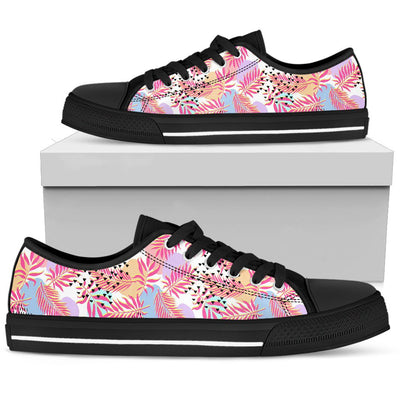 Pink Tropical Palm Leaves Men Low Top Canvas Shoes