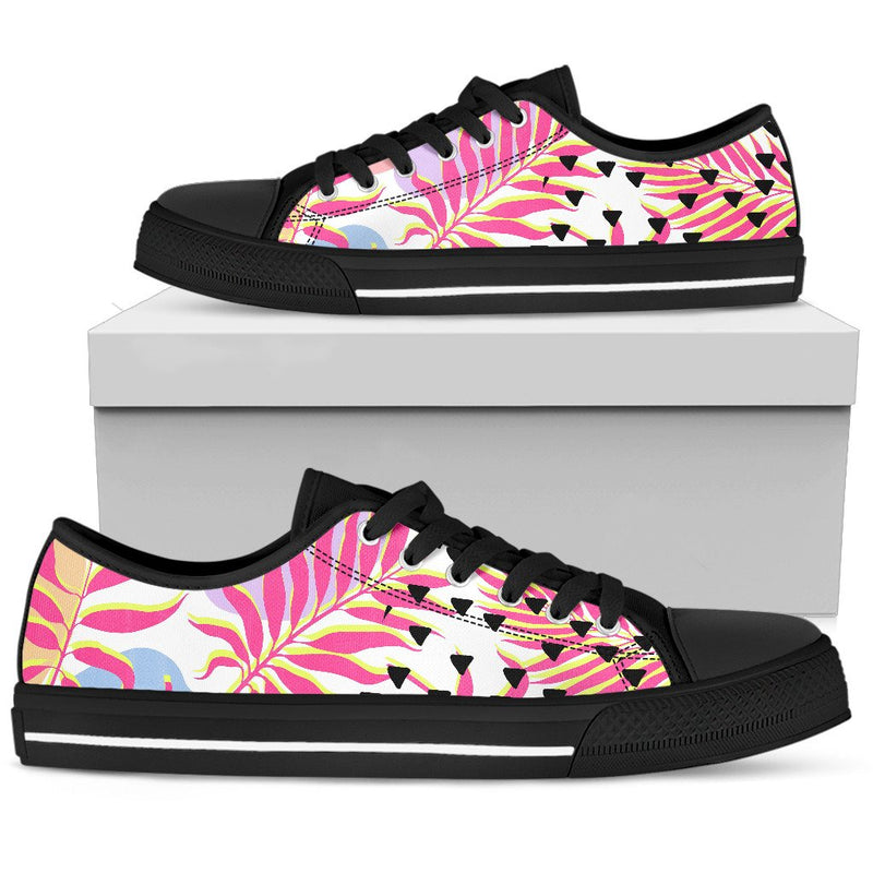 Pink Tropical Palm Leaves Men Low Top Shoes