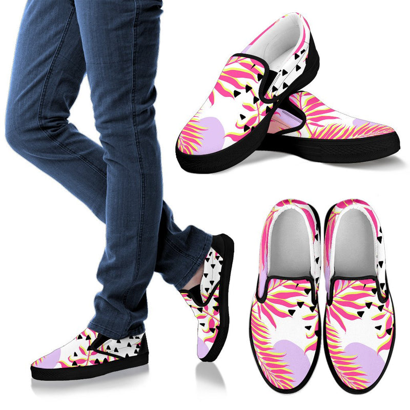 Pink Tropical Palm Leaves Men Slip On Shoes