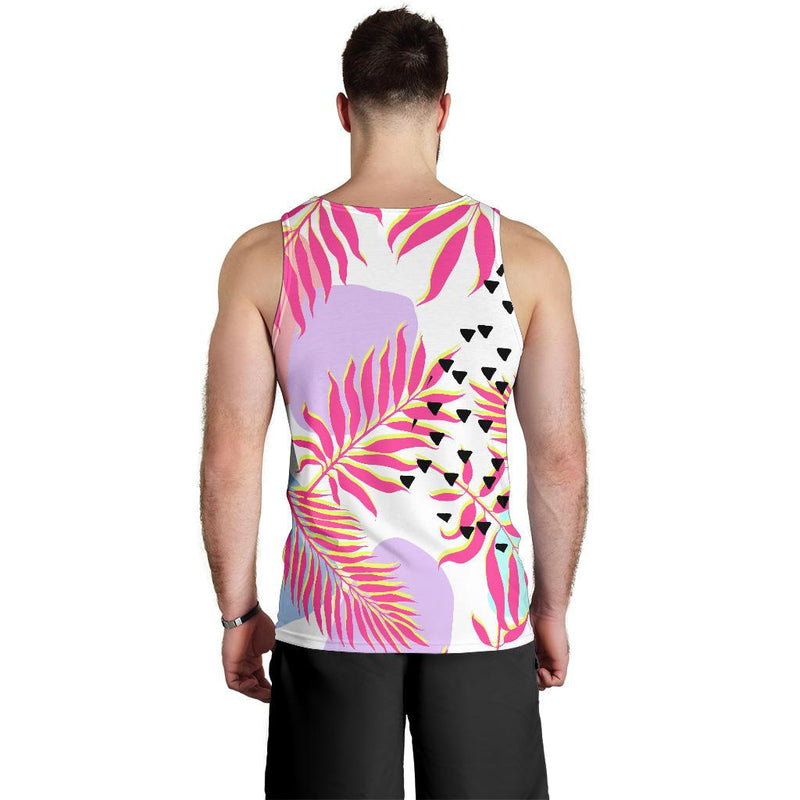 Pink Tropical Palm Leaves Men Tank Top